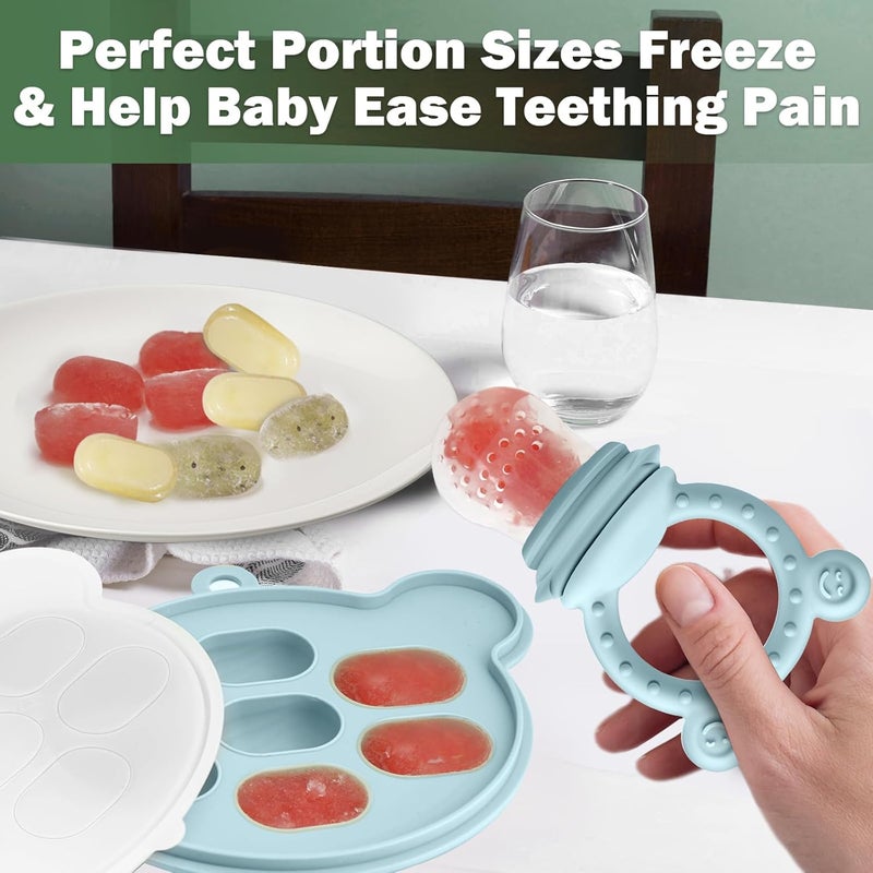 JEXFUN Silicone Baby Fruit Food Feeder Pacifier & Breastmilk Popsicle Freezer Molds for Cooling Relief, BPA Free Silicone Feeder to Safely Introduce New Foods, Double as Teething Toys, 4 Month+ - Image 2